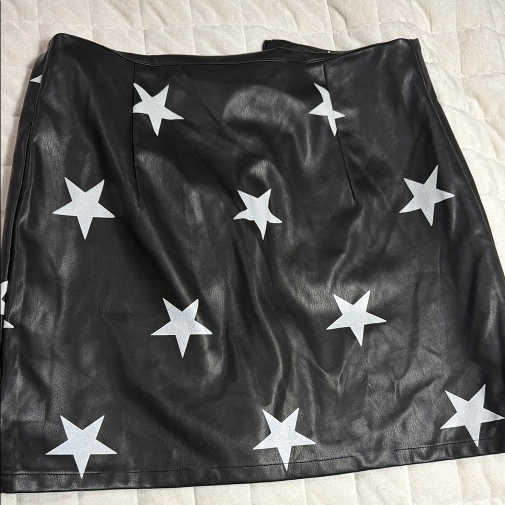 Black Faux Leather Star Print Mini Skirt